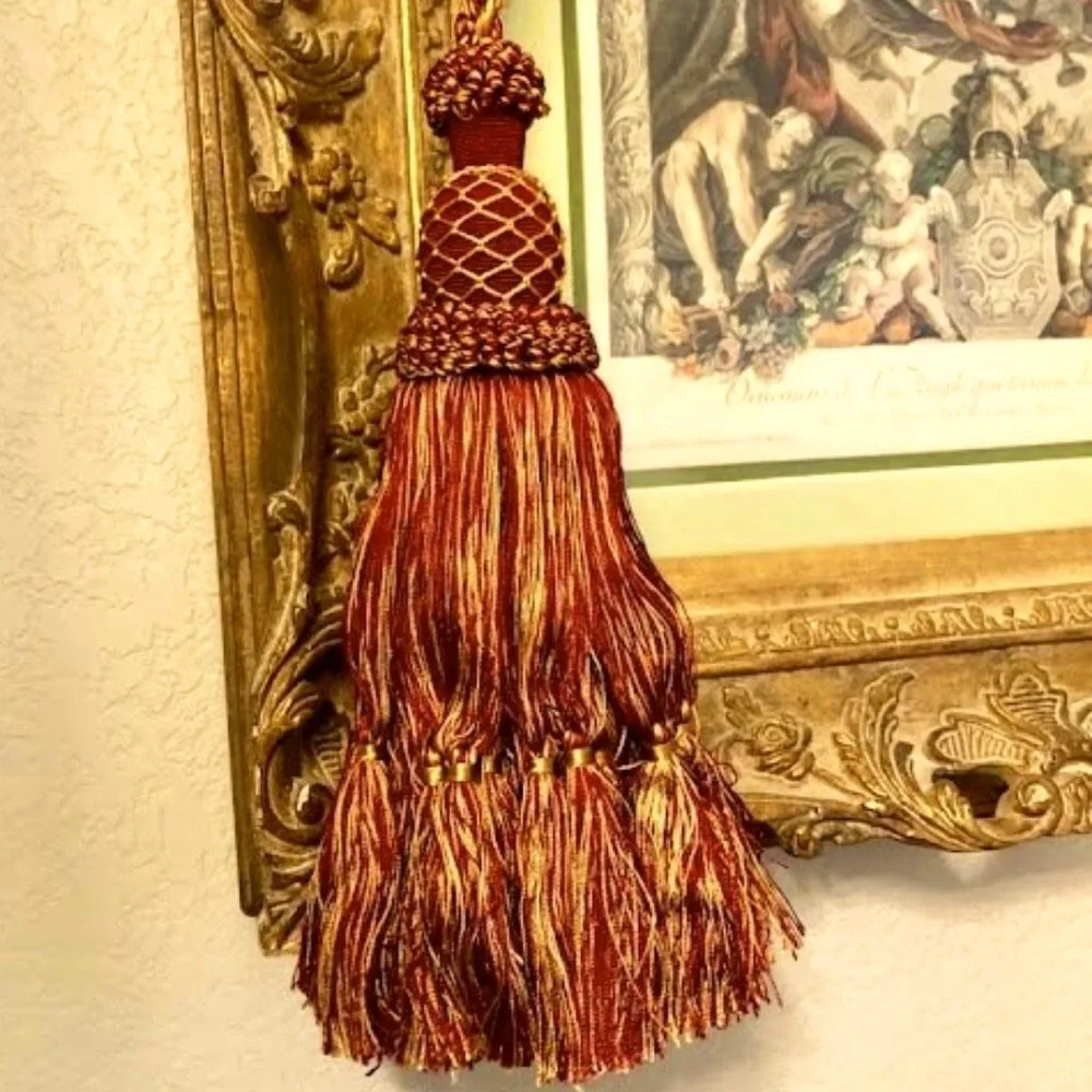 NWT ALEXANDRA'S ACCENTS Burg\Gold Large Fringed Tassel Rope Drapery Tieback
